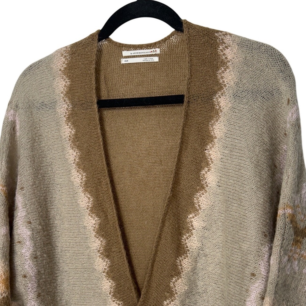 Anthropologie Wool Blend Open‎ Front Cardigan Sweater Tan Brown Pink XS S Boho - Picture 2 of 12